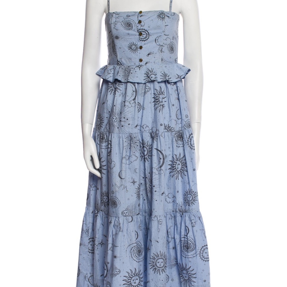 Ganni Blue Sun & Moon Print Poplin Cotton Dress SZ 2 Pristine